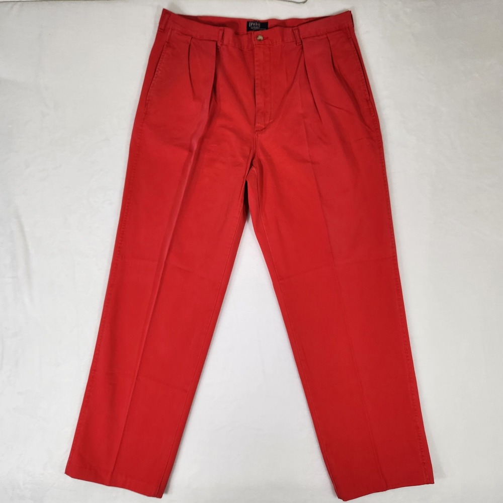 Polo Ralph Lauren Mens Red Pleated Cotton Chino Pants 38x32 Made in USA Vintage